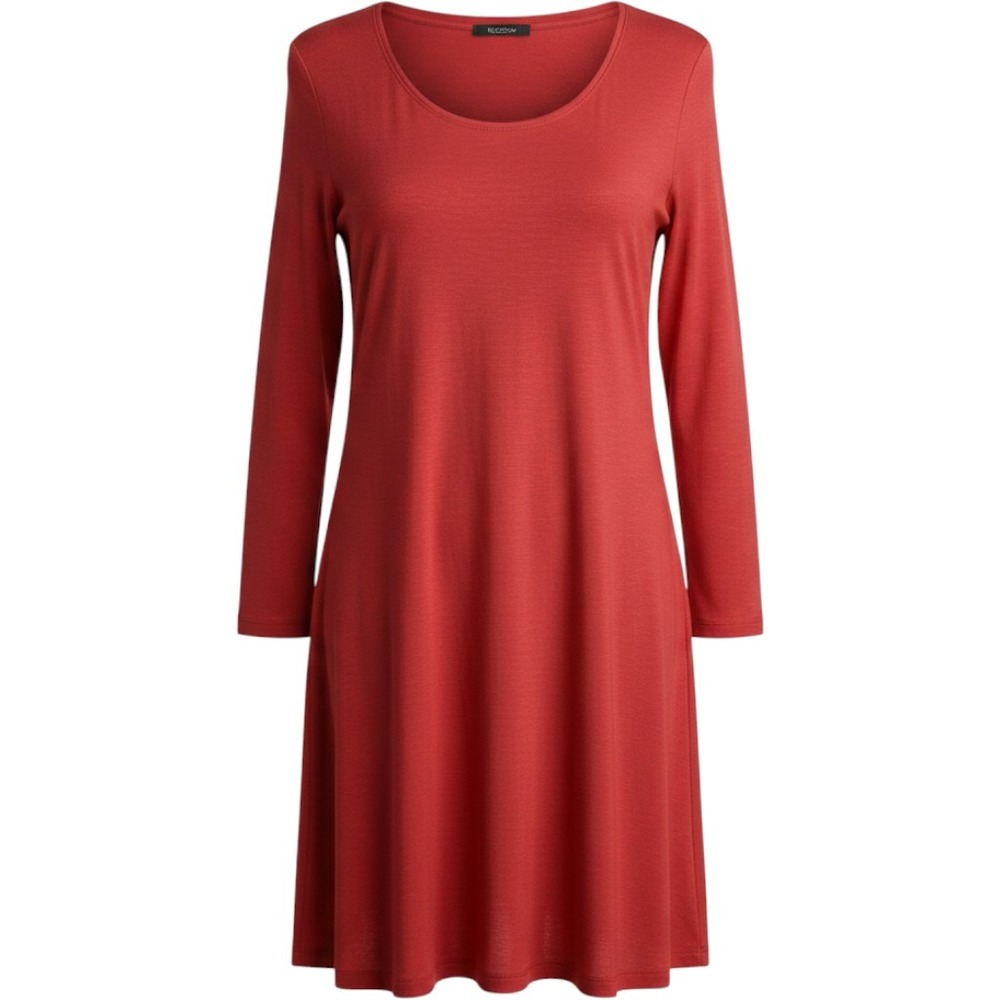 Minimalist Long Sleeve Scoop Neck A-Line Knit Dress Rust L NEW